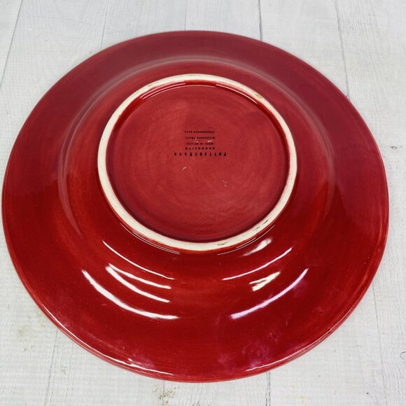 Pottery Barn SAUSALITO Merlot Red Handpainted Rim 12" Dinner Plates Set of 2 - Picture 3 of 13